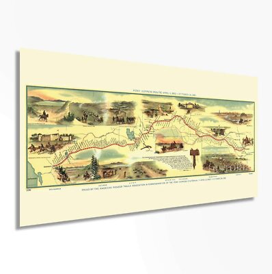 1960 Pony Express Map Print - Vintage Pony Express Trail Route Wall Art Poster