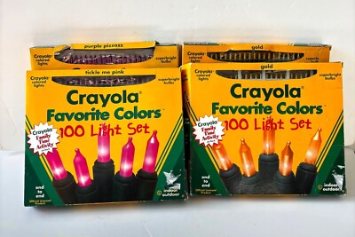 Set 4 Crayola Favorite Colors 100 Light Set Indoor Outdoor Purple Gold Pink Vtg