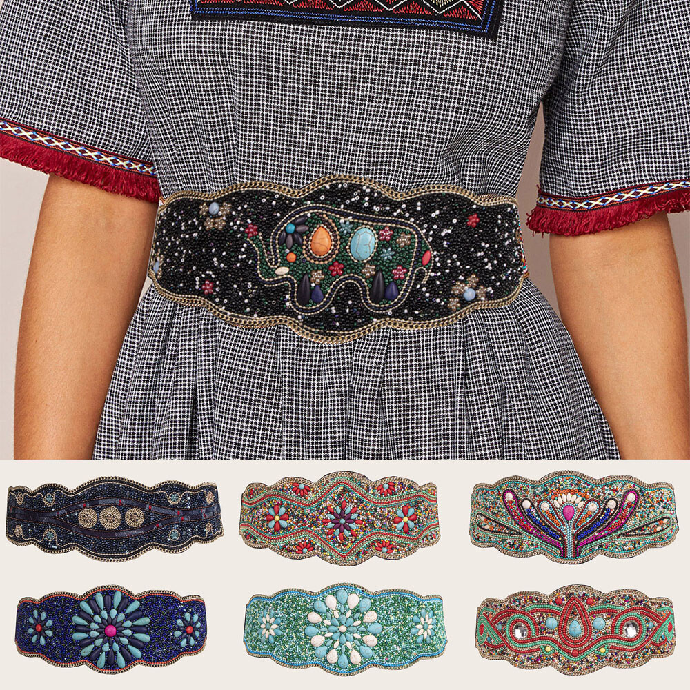 Women Slim Stretchy Waist Seal  Beads Belt Dress Waistband Defitshape Women main image 3