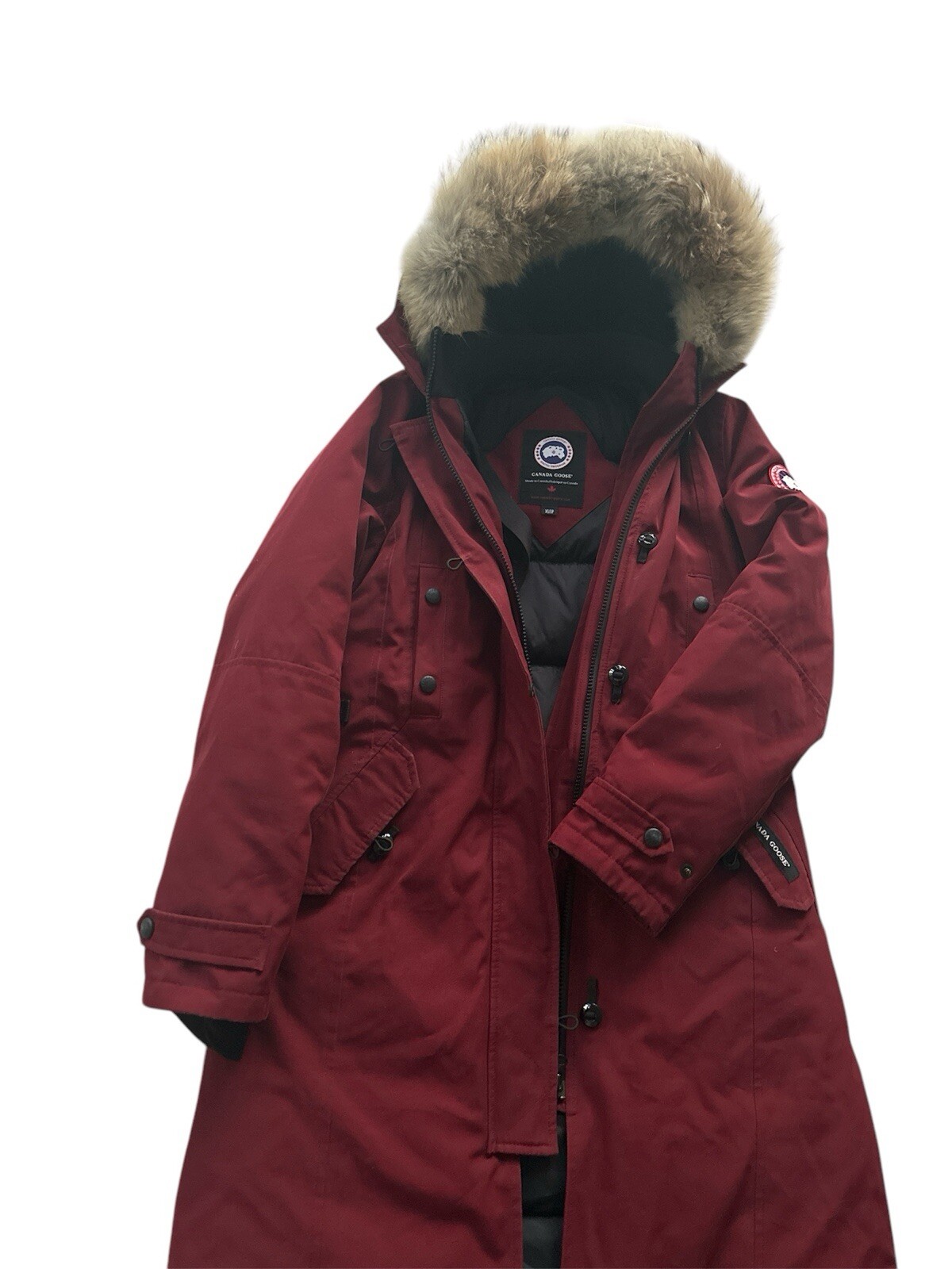 Canada Goose kensington Parka Women Extra small XS Fur Trim Red 2506L Authentic thumbnail 2