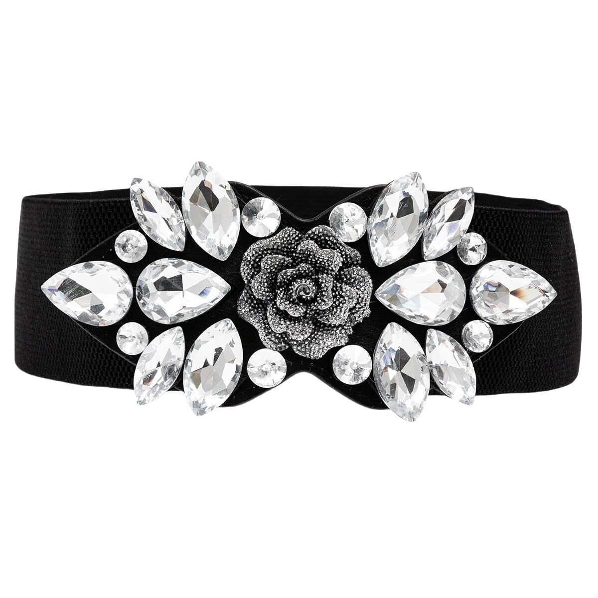 Elastic Rhinestone Belts for Women-Crystal Wide Stretchy Belts for