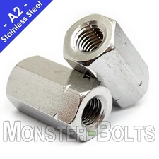 Stainless Steel Hex Coupling Nuts, A2 / 18-8 DIN 6334 - Metric M5 M6 M8 M10 M12