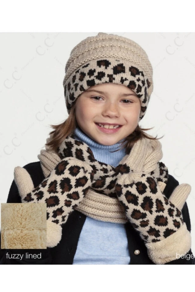 Guantes de manopla de punto acanalados C.C 2-7 años niños niña niño animal leopardo Foto 3 de 4