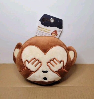 Cute & Cozy Monkey Sleep Mask + Neck Pillow Compact Space Saving - NEW! NWT!