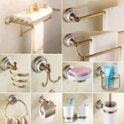 Antique Brass Porcelain Base Bathroom Accessories Hardware Set Towel Rack