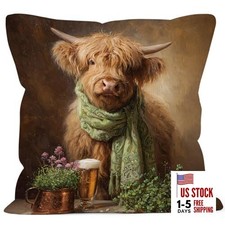 St. Patrick's Day Highland Cow Throw Pillow Covers Gifts 18x18, Highland Cow-a