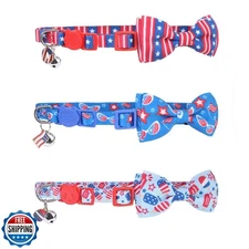 PUPTECK Independence Day Bow Tie Cat Collar with Bell - Breakaway Safety 3-Pa