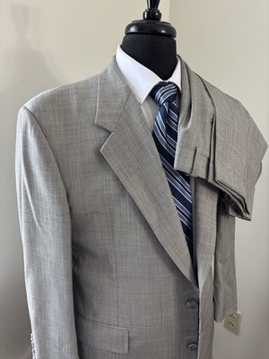 Suit Mens 42S 33x27 Gray Wool 2 Piece Jacket Pants Set Vintage USA Tan Tom James