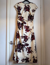Abercrombie & Fitch Fit & Flare Ivory Burgundy Floral Midi Dress Petite M