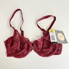 VTG CHRISTIAN DIOR Intimates Lace Bra Womens 34C Mahogany Burgundy Underwire NWT