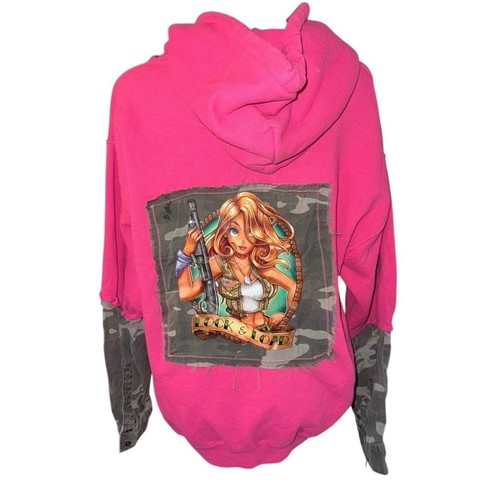 Reworked Upcycled Pink Camo Lock And Load Hoodie
