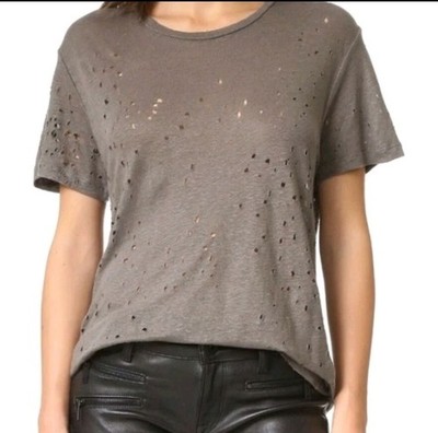 IRO Women's Size 1 (Small) ''Clay'' Distressed T-Shirt Smoke Gray Short Sleeve Top
