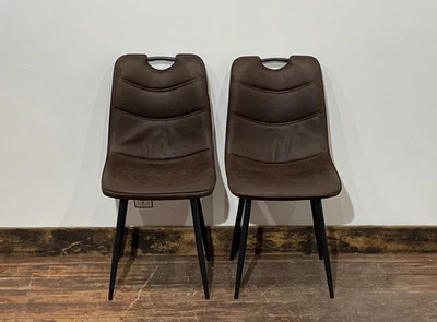 Pair of stylish dining chairs in dark brown suede-effect fabric - Image 1 of 4