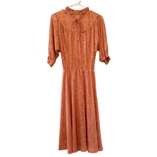 Vintage Lace Dress With Tie Top Salmon Coral Approx. M Sheer Delicate Flow