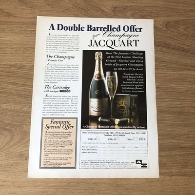 GUNS99 MAGAZINE ADVERT 12X9 JACQUART   A CHAMPAGNE & A CARTRIDGE