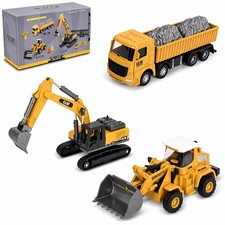 Alloy Mini Construction Vehicles, 3Pcs Die-cast Metal Toy Set with Pull Back ...