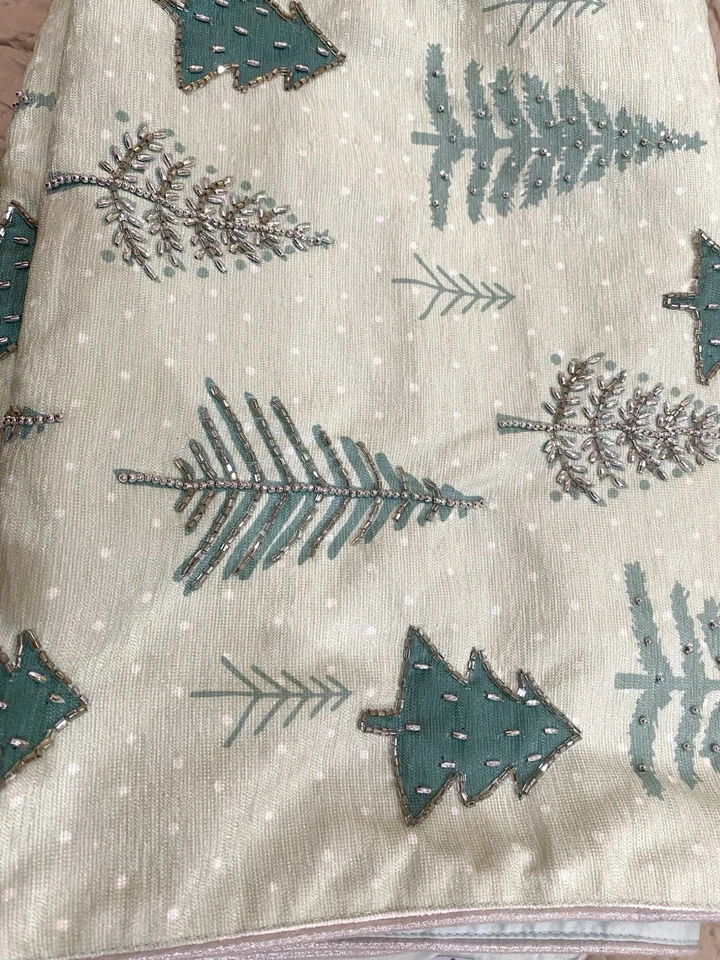 Rachel Ashwell Beaded Holiday Table Runner - Christmas Trees Green- 16”x70” - Image 3 of 4