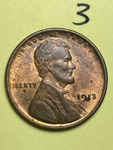 1913 LINCOLN WHEAT CENT,  high condition coin, AU, Almost Uncirculated #3