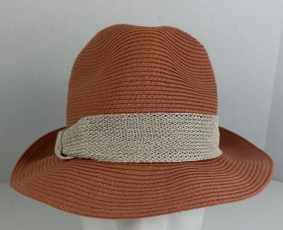 Hat Attack Hat Fedora Womens One Size Orange Straw Beige Band Spring Summer