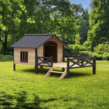 Outdoor Large Wooden Cabin House Style Wooden Pet Dog Kennel With Porch