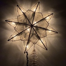 Kurt Adler Capiz Shell Illuminated Tree Top Topper Star Gold Metal Scroll Hearts