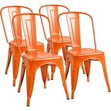 Metal Dining Chair Stackable Indoor Outdoor Set of 4 Orange
