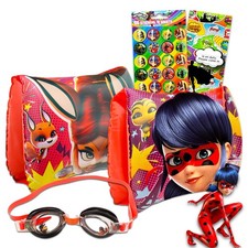 Ladybug Pool Toys Set - Gift Bundle with Inflatable Arm Floaties, Goggles, Stick
