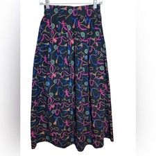 Talbots VTG Light Corduroy Maxi Skirt w/Belt Loops Festival Print Tassels Cords