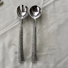 VTG Mikasa Cast Aluminum with Shell Inlay Salad Server Set Fork and Spoon Japan
