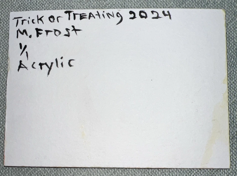 ACEO ORIGINAL Raccoon, Cat “Trick or Treat” Artist, M. Frost 2024 Acrylic - Image 4 of 4