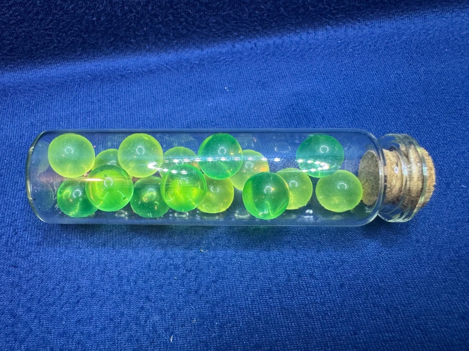 Uranium Glass Large Vile Of 15 Marbles 1cm Each, 8cm Tall Vile Green & Vaseline - image 4 of 4