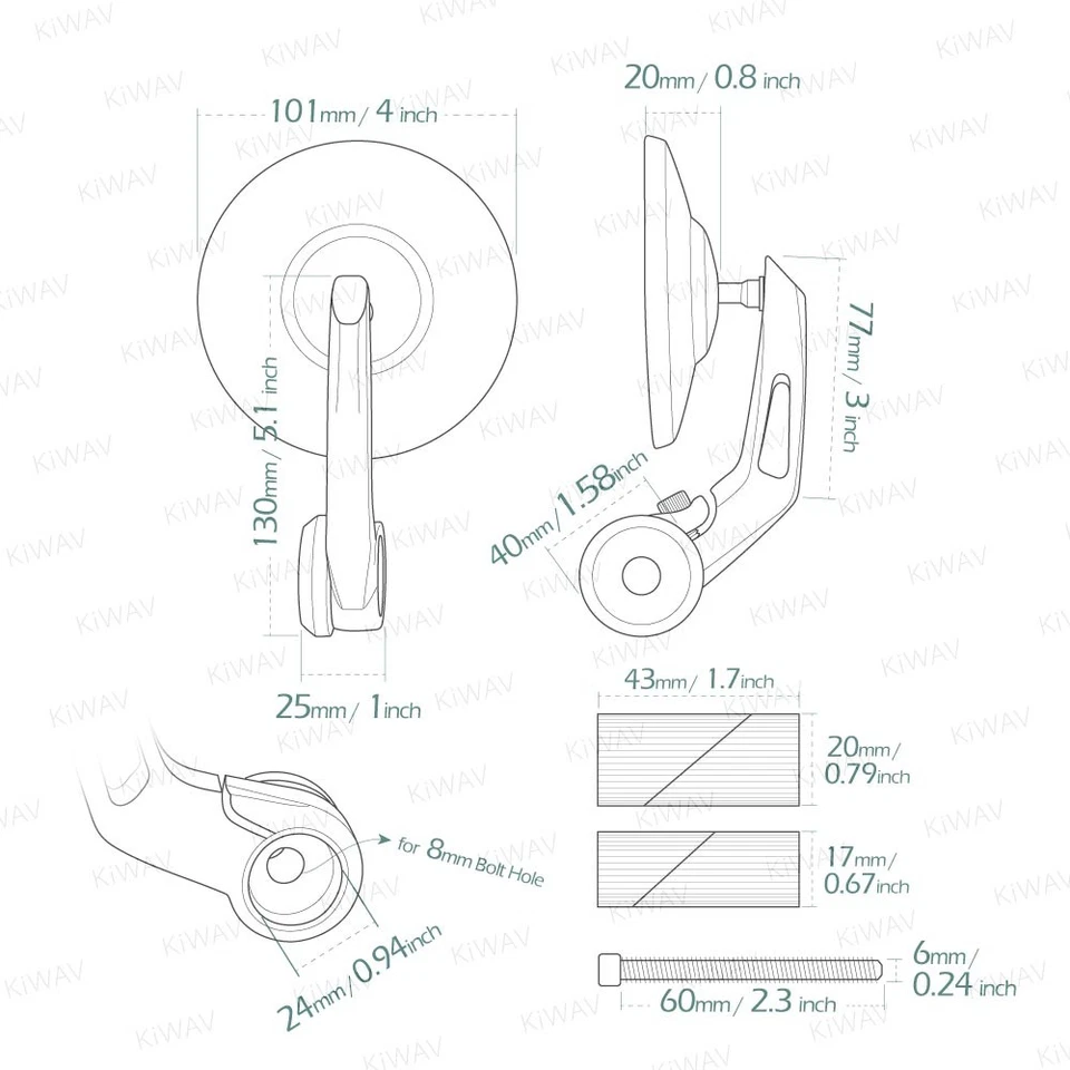 Espejos retrovisores de extremo de barra de peso pesado BOB negro 1" barra hueca ID 17-24mm se adapta a Suzuki Foto 2 de 4