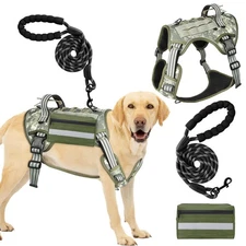 Tactical Large Dog Harness - Adjustable Dog Vest with Handle and Leash Set wi...