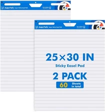 Lined Sticky Easel Pad 25"x30" Flip Chart Paper, 60 Self-Stick Sheets, 2