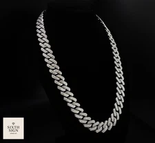 Moissanite Cuban Link Chain 15MM Silver Iced Out Miami Hip Hop Necklace 20″ 22″