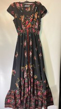 Cap Sleeve Black Floral Print V-Neck HiLow Dress