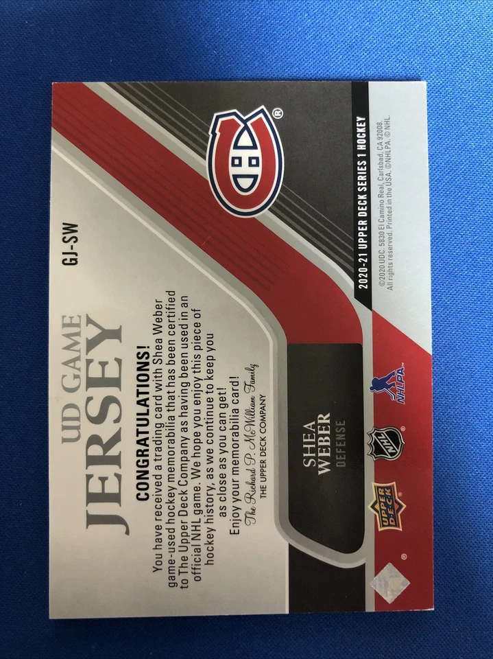 2020-21 Upper Deck UD Game Jersey GJ-SW Shea Weber Montreal Canadiens - Image 2 of 2