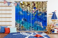 3D Ocean Dolphin Fish ZHUA1649 Photo Curtain Window Blockout Fabric Amy 2023
