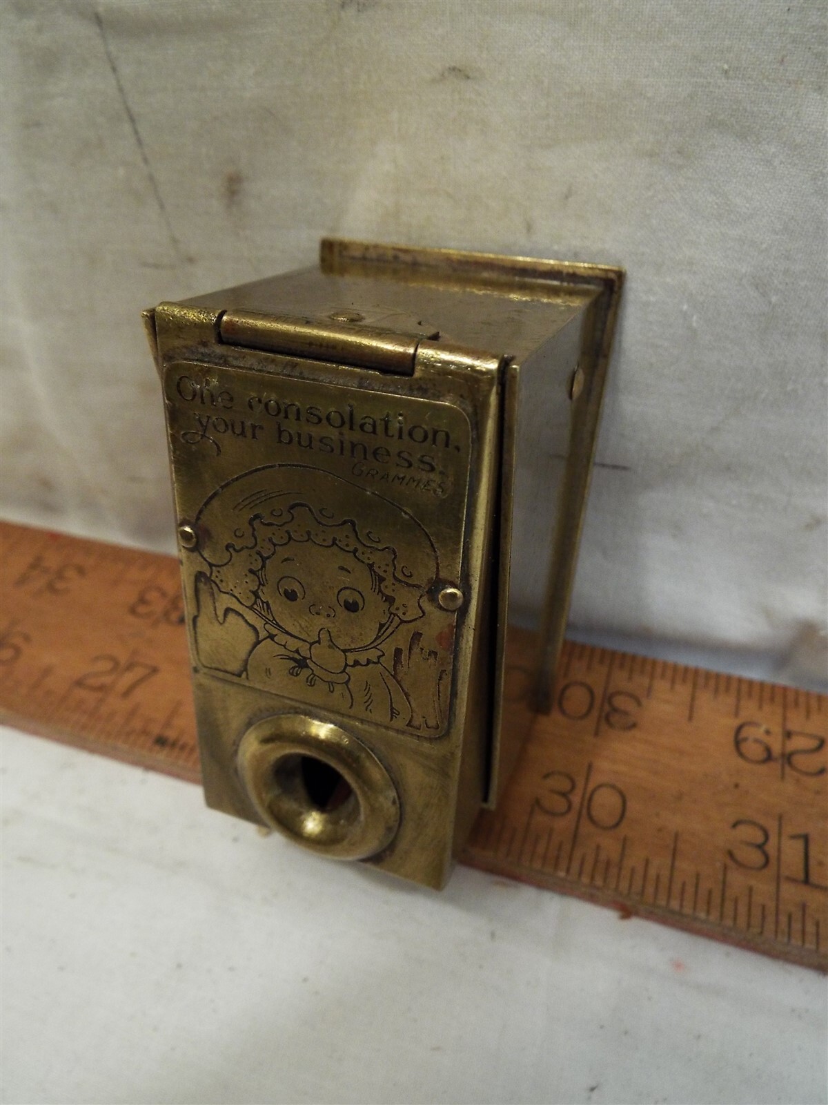 Antique Brass F. Grammes & Sons Cigar Nipper Tool Baby Ad Allentown PA