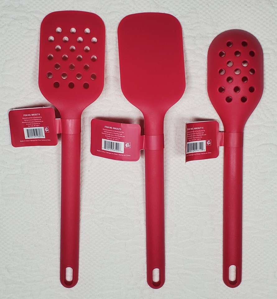 Set of 3 CWC Silicone Kitchen Utensils Turner, Slotted Spoon, Slotted ...