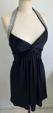 BCBG MaxAzria Black Halter Dress with Silver Sequined Strap Detail XS