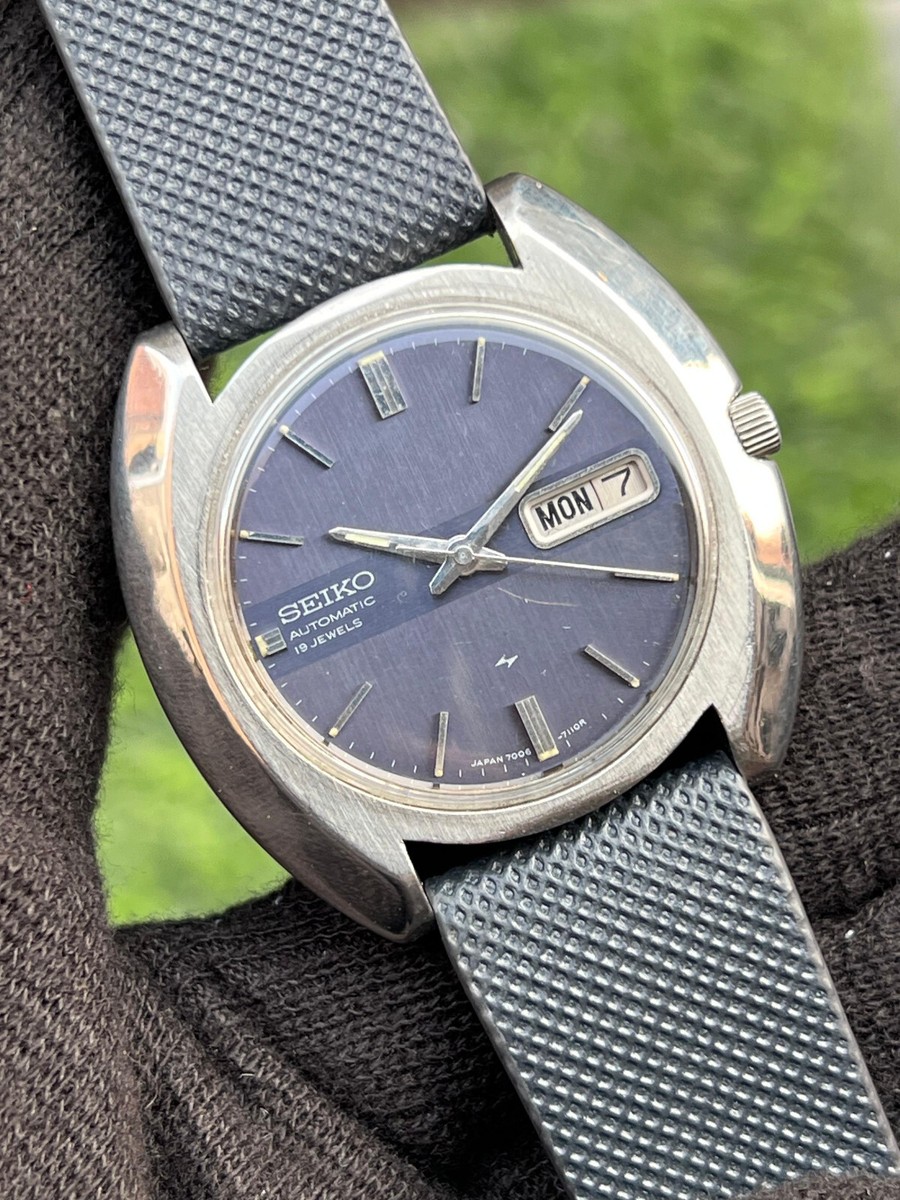 Rare Vintage Seiko 7006-7020 Automatic Day/Date Blue Dial 19