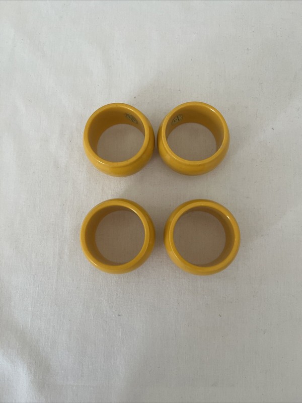 Round Plastic Gold/yellow Napkin Rings - Set Of 4 - "Bakelite" replica
