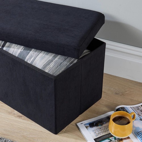 Otomana de almacenamiento tela de pana negra grande plegable muebles sólidos que ahorran espacio - Imagen 3 de 7