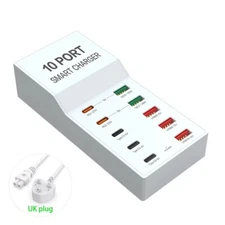 10 Port Multi USB Charger QC3.0 Type C PD Fast Charging Station For iPhone 16 15