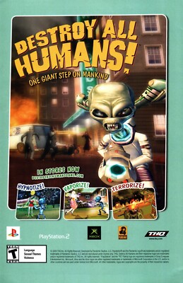 VINTAGE ADVERTISING DESTROY ALL HUMANS! VIDEO GAME FOR PS2 AND XBOX 360 2005