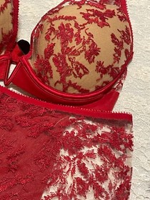 La Perla Autografo 34D M Push Up Bra Boyshort Panty Set Red Nude $820 Valentine