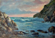 Dipinto ad Olio Cala del Leone, Livorno 50x35 Millus Mario Illusi 1925-1992