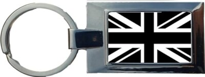 Union Jack Schlüsselring schwarz & weiß Luxus rechteckig geformt Metall in einer Geschenkbox