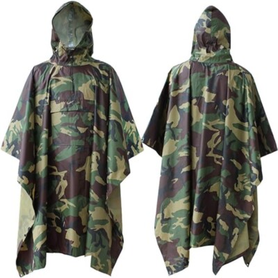 Camouflage Rain Poncho Raincoat Military Army Style Poncho Rip